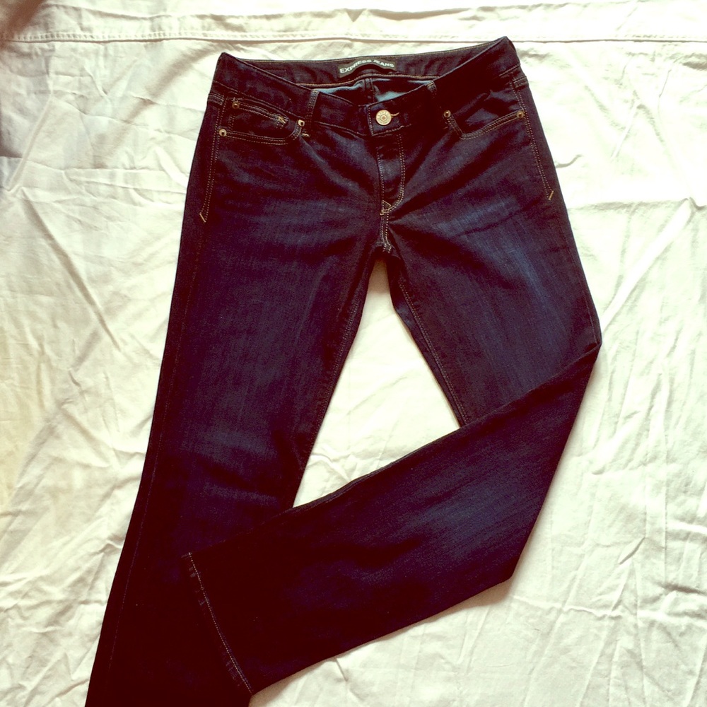 Express dark wash straight leg jeans